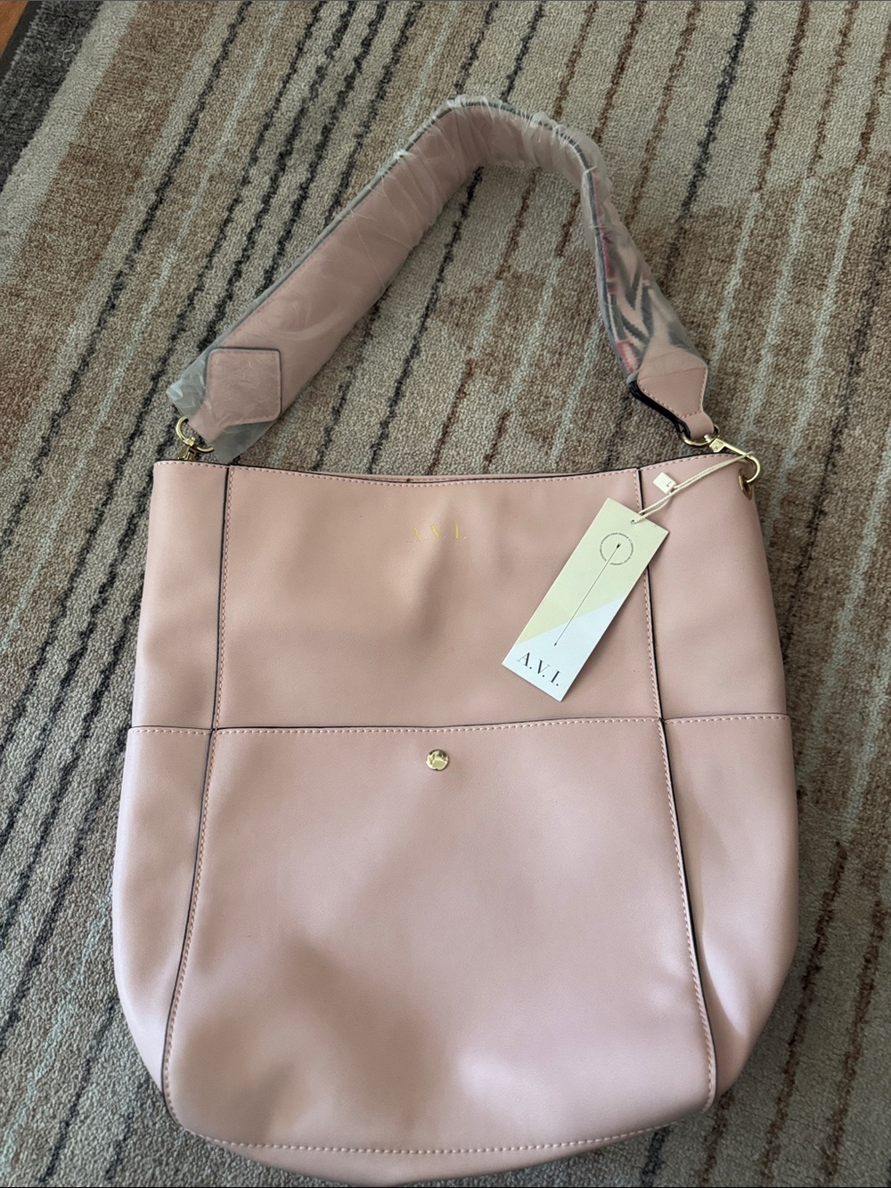 AVI Vegan Leather Blush Pink Shoulder Tote